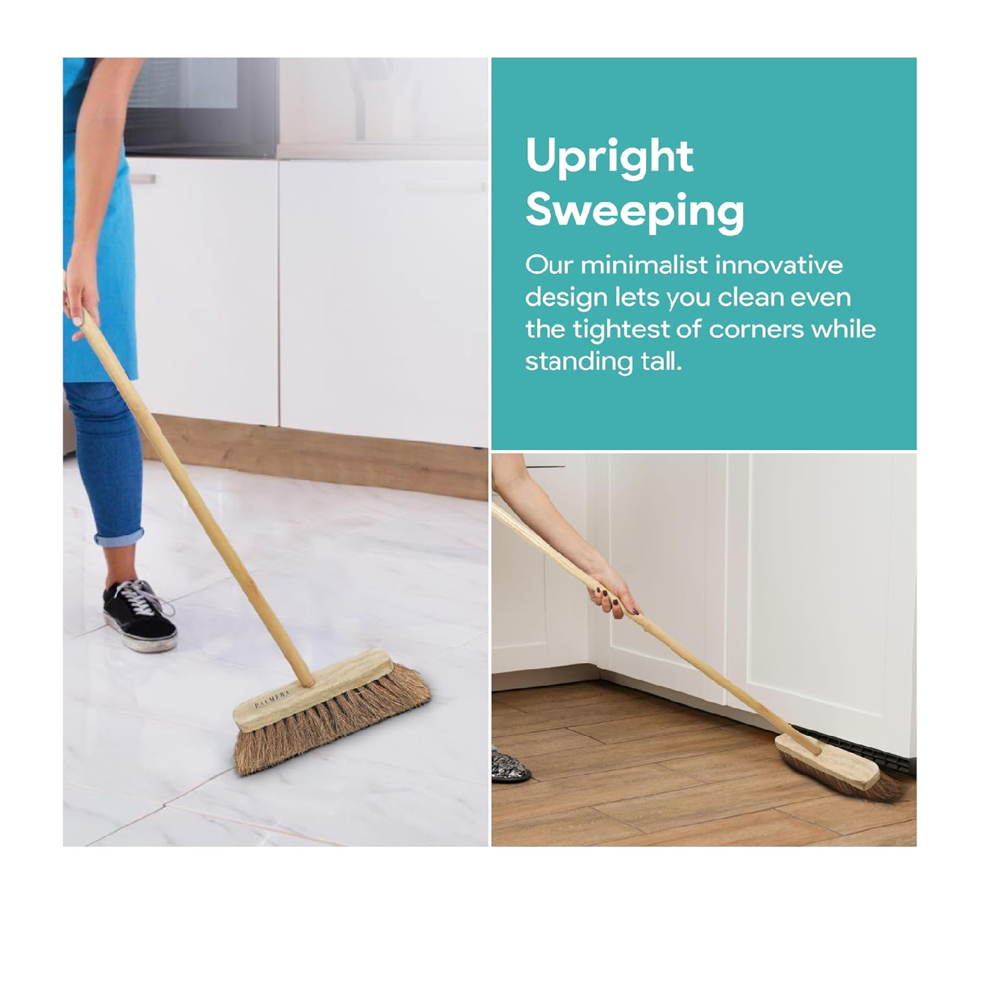 Palmera Wood Hard Floor Broom, Pack of 2, Brown, 18 inch Size