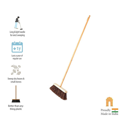 Palmera Natural Wooden Outdoor Broom with Handle for Ground Floor, Garden, Cleaning Leaves (XS, Brown) (Pack of 1) (10 inch)