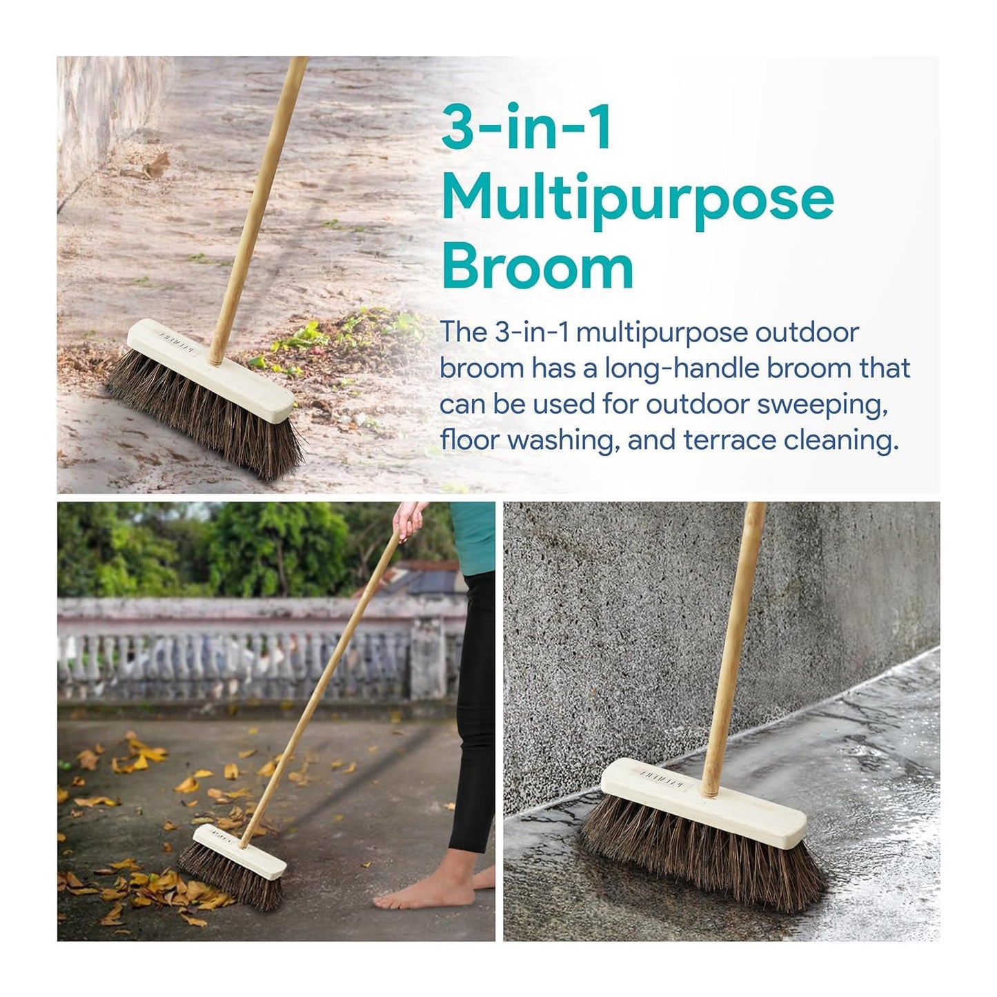Palmera Natural Wooden Outdoor Broom with Handle for Ground Floor, Garden, Cleaning Leaves (XS, Brown) (Pack of 1) (10 inch)
