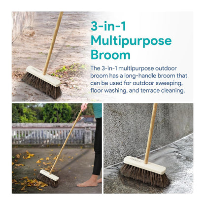 Palmera Natural Wooden Outdoor Broom with Handle for Ground Floor, Garden, Cleaning Leaves (XS, Brown) (Pack of 1) (10 inch)