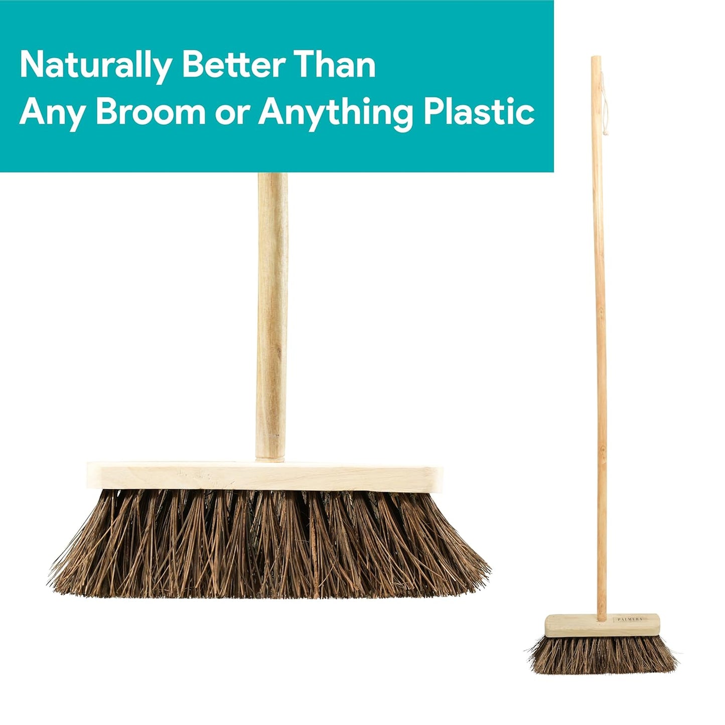 Palmera Natural Wooden Outdoor Broom with Handle for Ground Floor, Garden, Cleaning Leaves (XS, Brown) (Pack of 1) (10 inch)