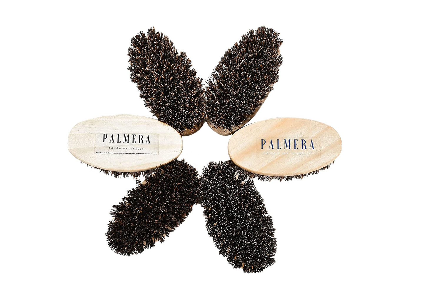 Pack of 6 Palmera Small Oval Brushes - Wooden Handle and Palmyrah Bristles - Suitable for Heavy scrubbing