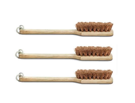 Palmera Coir Dry Brushing Body Brush with Deep Scrubber & Extended Handle |Hard & Firm Bristles for: Removes Dry & Dead Skin|Skin Relaxation (Pack of 3)