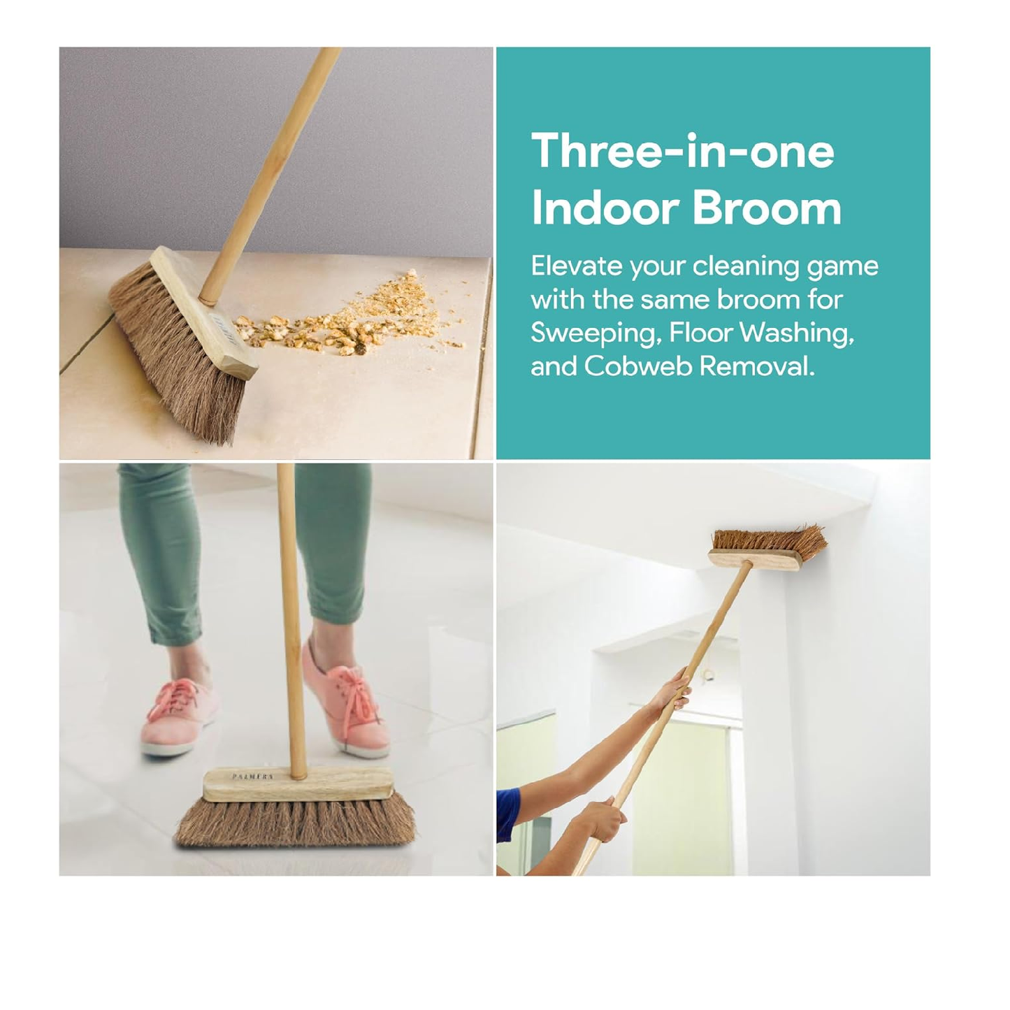 Palmera Coir Indoor Natural Lightweight Broom|1year Warranty|Upright Sweeping(4.25 ft)|Removes Cobwebs|CoirPro Bristle |Plastic Free|Wither Free Unlike Jhaadu|Brown 10 inch