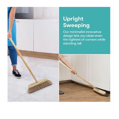 Palmera Wood Hard Floor Broom, Pack of 2, Brown, 18 inch Size